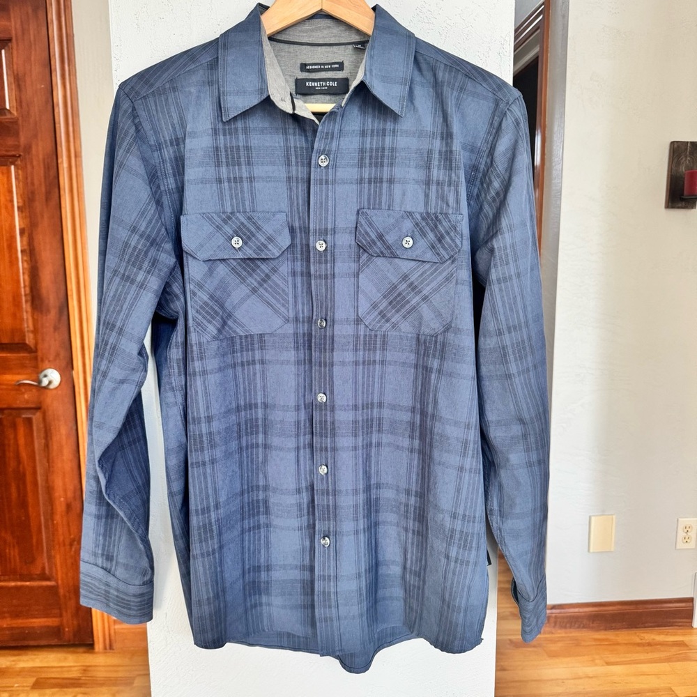 Like NEW Kenneth Cole Navy Plaid Shirt